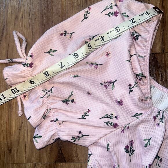 NWT Short Sleeve Light Pink Floral Ribbed Off Shoulder Blouse Size Large - Picture 8 of 10